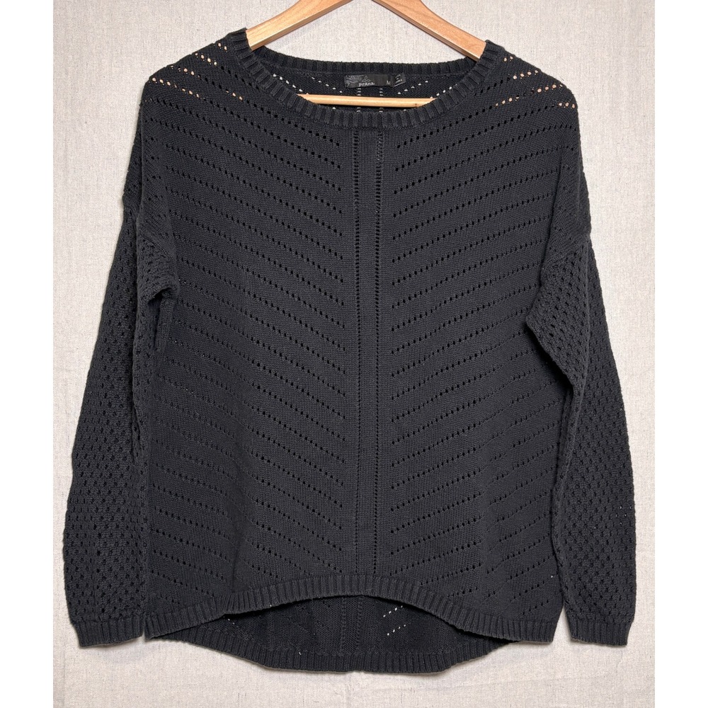 Prana Womens Parker Open Knit Sweater Work Crew Neck Black‎ Size M